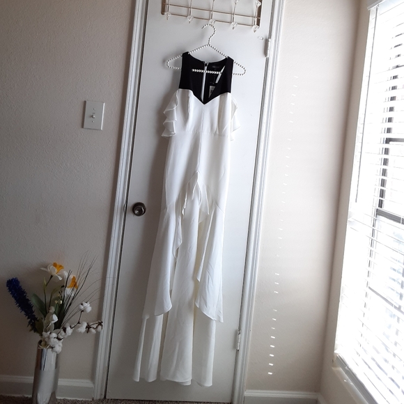 BCBGMAXAZARIA GOWN Maxi Dress White Black - Picture 4 of 8